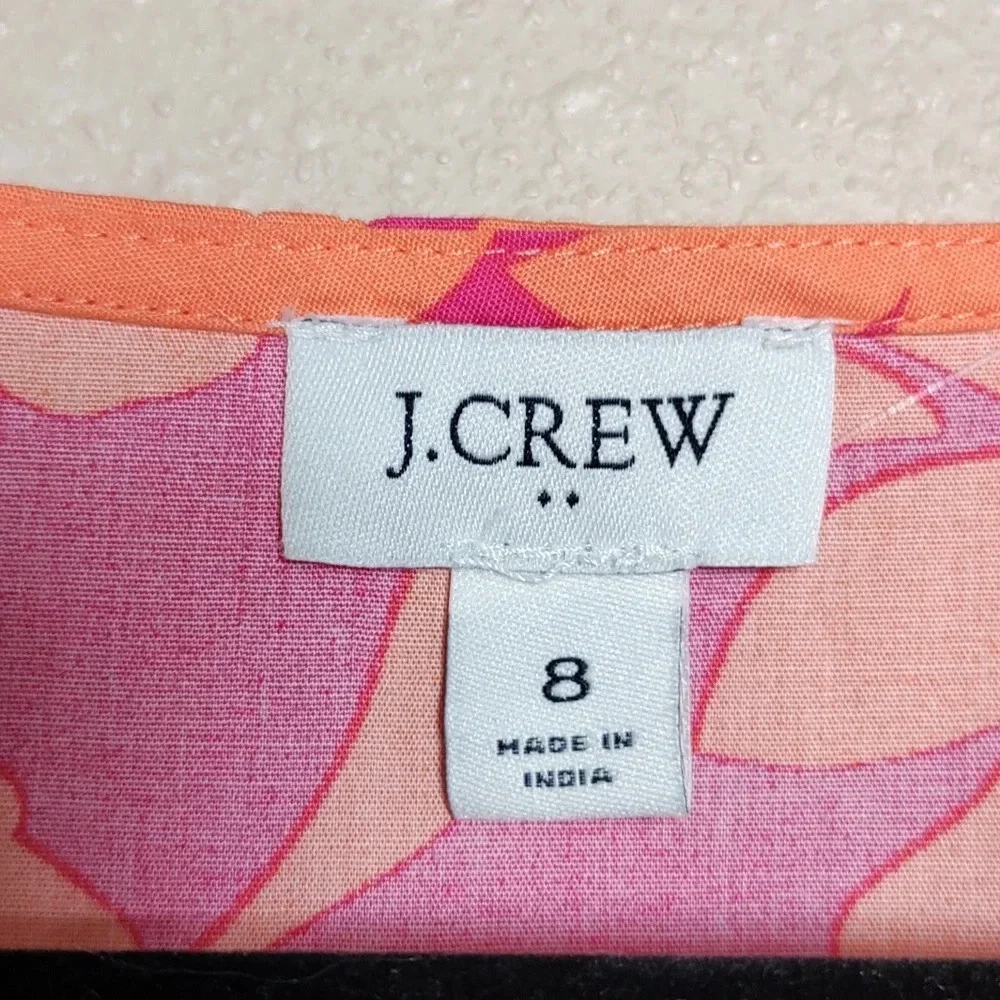 JCrew Pink Orange Tropical Floral Tiered Midi Boho V-Neck Vacation Dress Size 8 - Picture 5 of 8